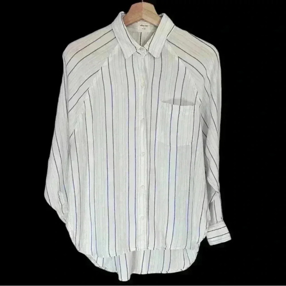 Aritzia Wilfred Free Linen Boyfriend Shirt | White Striped | SZ S - Picture 2 of 8